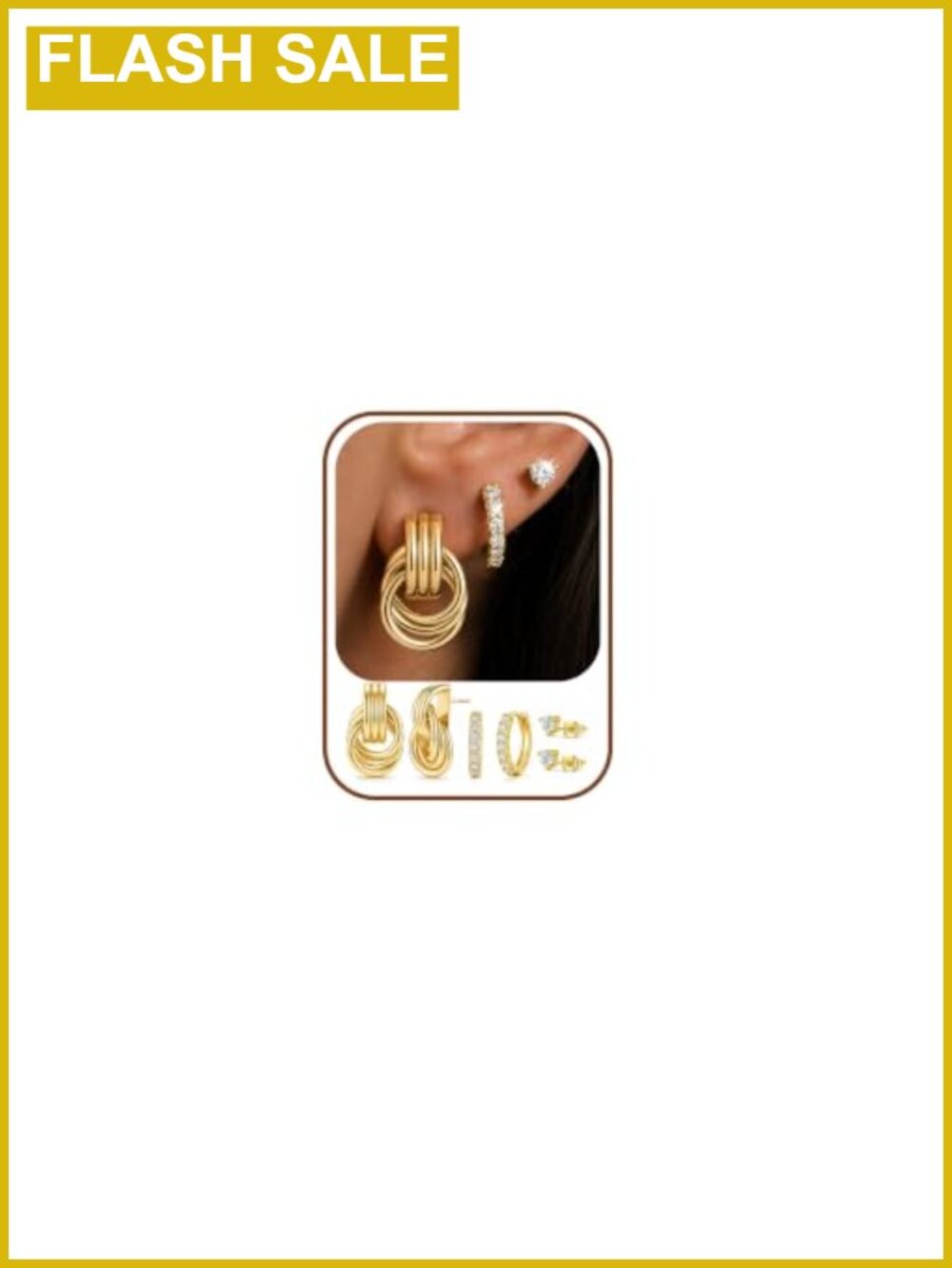 14K Gold Plated Earring Set for Women - 3 Pairs Mix & Match Stud Huggie Dangle